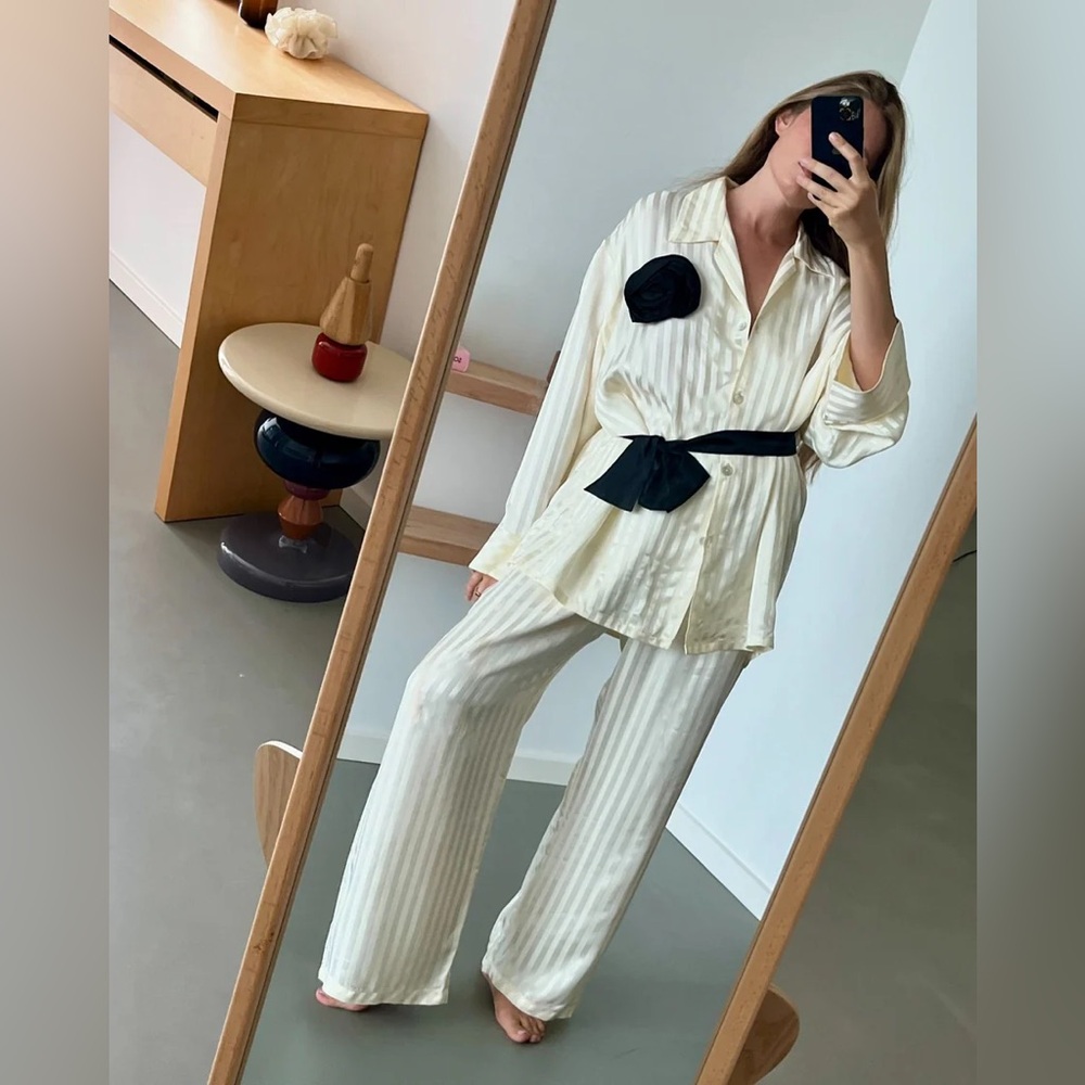 Women's Sleeper The Rose Oversized Satin Pajama Set in Cream